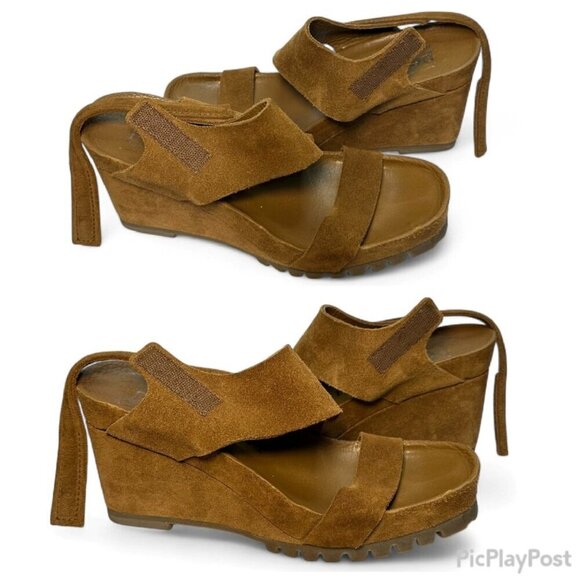 PEDRO GARCIA Jouri Platform Suede Wedge Sandals, Tan, EU 37.5, NWOB - Picture 4 of 13